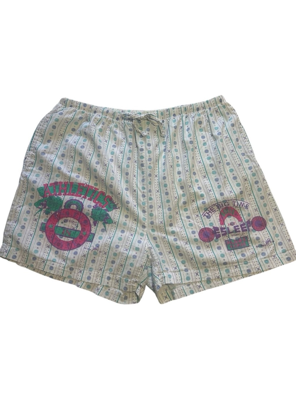 Vtg 90s Esleep Boxer Shorts Athletics White Pink Teal Pajama Women's Coed Sz L